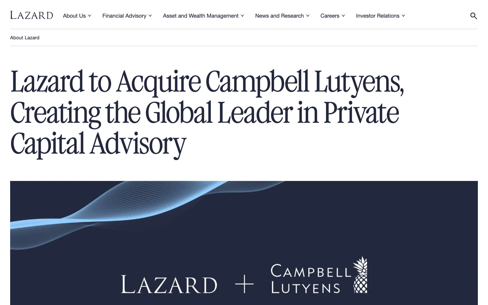 The Lazard Private Capital Advisory website as it appeared on 15 October 2026