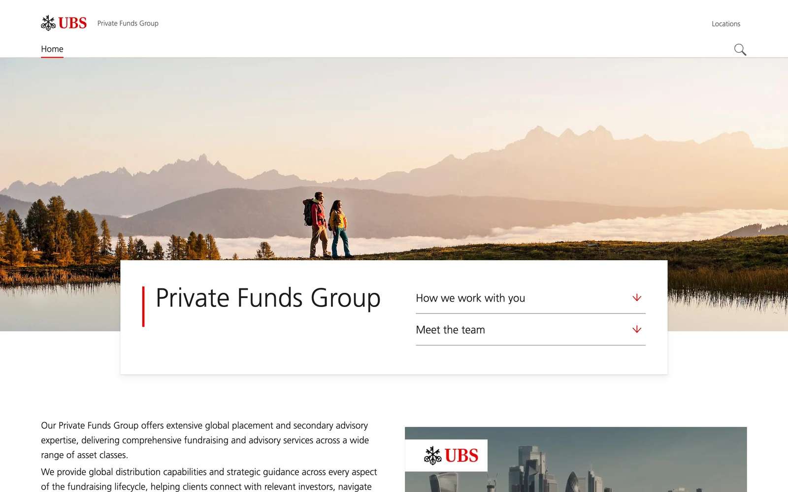 The UBS Private Funds Group website as it appeared on 15 October 2026
