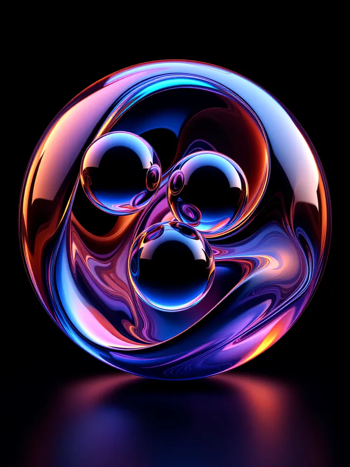 Abstract cover: one large glass sphere with smaller spheres merging into it, for a guide to the buy-and-build strategy