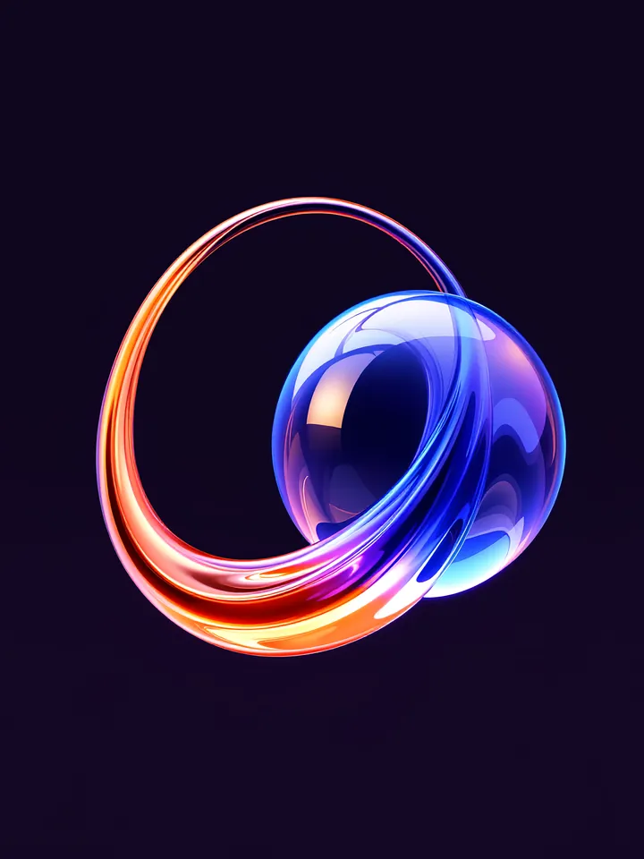 Glass sphere wrapped by a glowing liquid metal arc on a dark background, cover for a guide to capital introduction