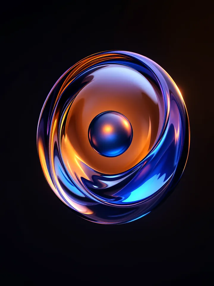 Abstract glass lens with a small glowing orb at its centre on black, cover for a guide to deal sourcing