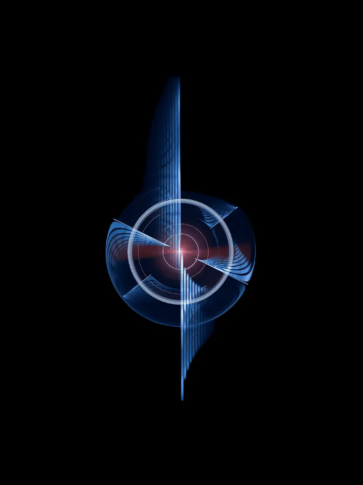 Cover image for the guide on sending a pitch deck to investors: a vertical blue wave of light crossed by a ring like a target
