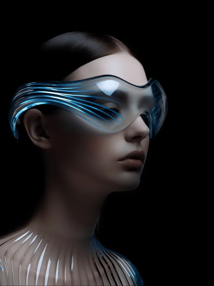 Cover image for the investor due diligence guide: a woman wearing a curved visor of clear blue glass