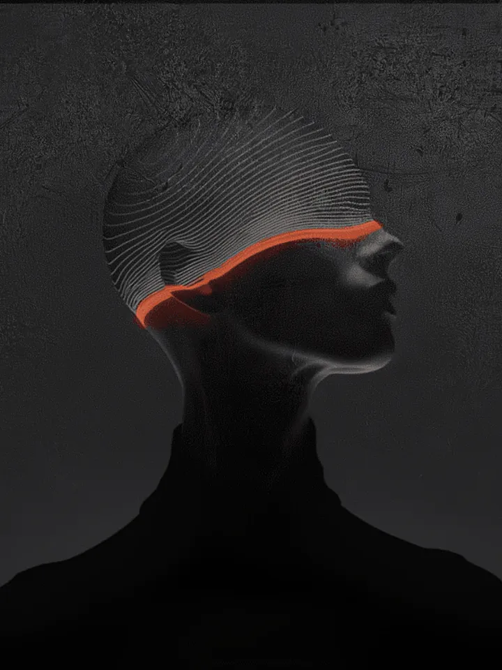 Cover image for the warm introductions guide: a grey sculpted head with a single orange line of light across the brow