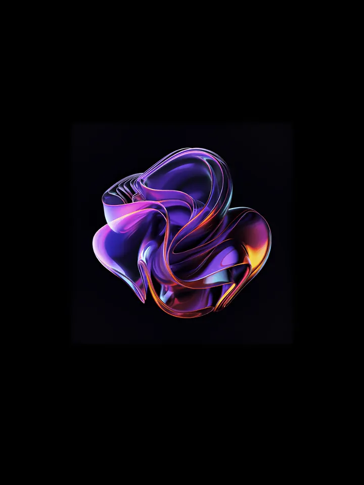 Cover image for the pitch deck financials slide guide: a crumpled ribbon of iridescent violet glass on a dark square