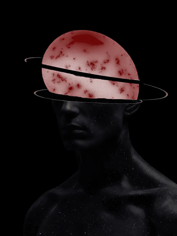 Cover image for the pre-seed vs seed guide: a man whose head is replaced by a red planet with a ring around it