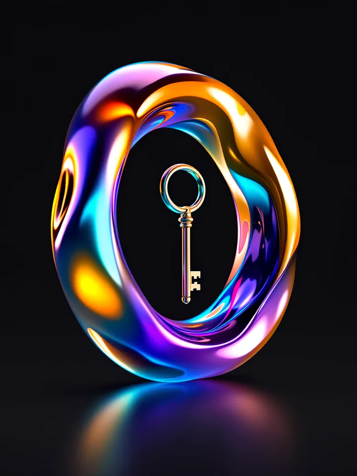 Abstract cover: a glossy liquid metal ring with a single key through its centre, for a guide to the sell-side M&A process