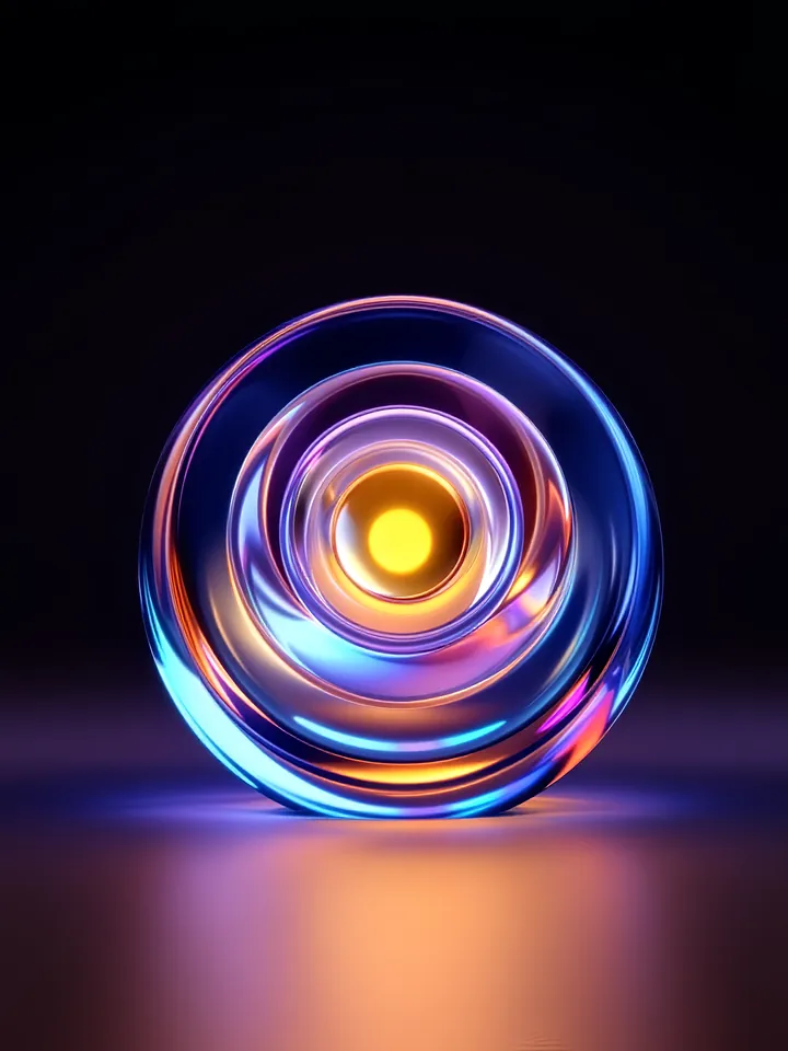 Three nested glass rings around a glowing core on black, cover for a guide to TAM SAM SOM market sizing