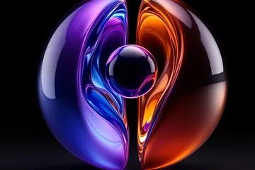 Abstract glass sphere split into two halves with a smaller orb held between them on black, cover for an earnout guide