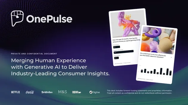OnePulse pitch deck cover slide by spectup: consumer insights platform built on generative AI